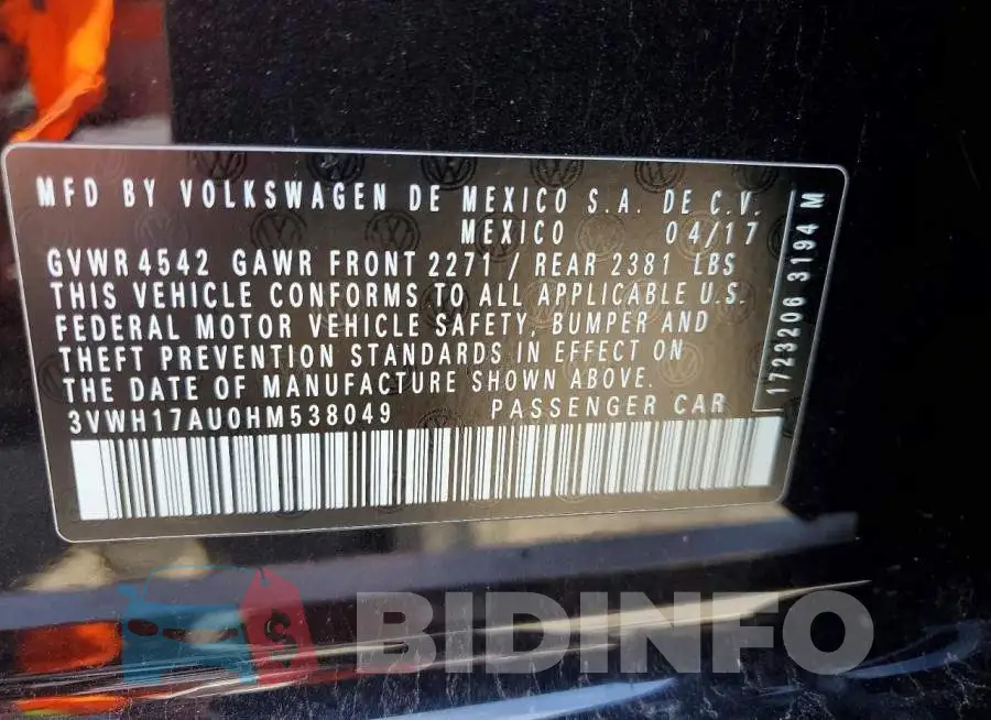 3VWH17AU0HM538049 Photo# 12