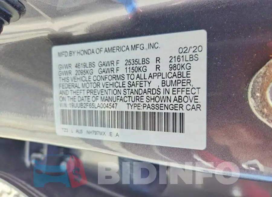 19UUB2F65LA004547 Photo# 12