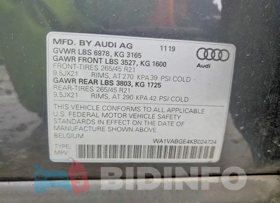 WA1VABGE4KB024724 Photo# 13