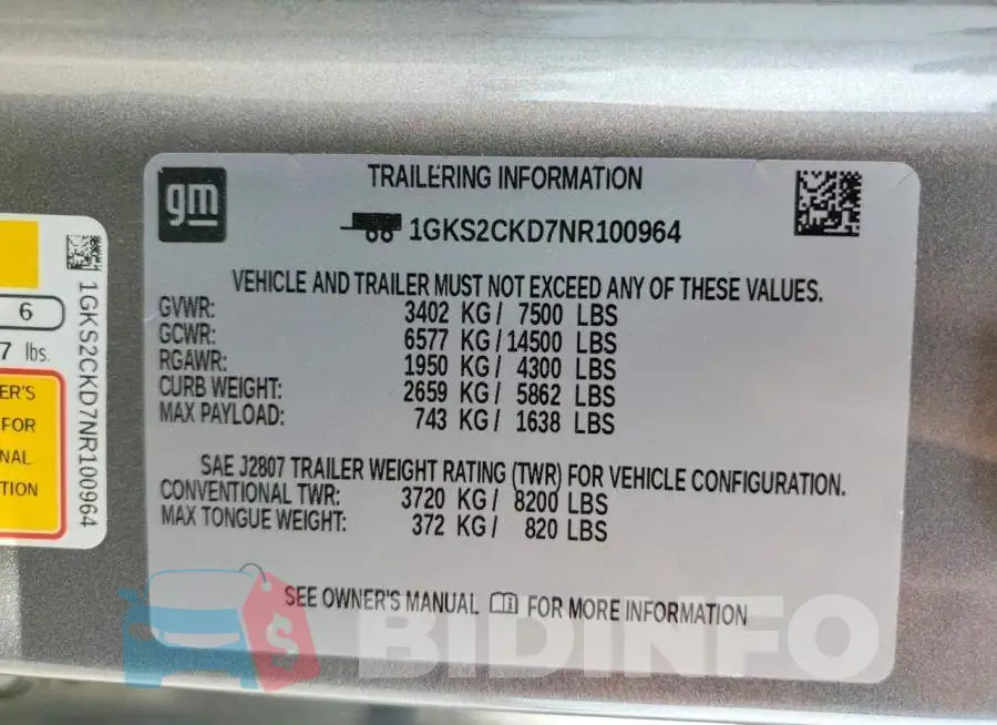 1GKS2CKD7NR100964 Photo# 13