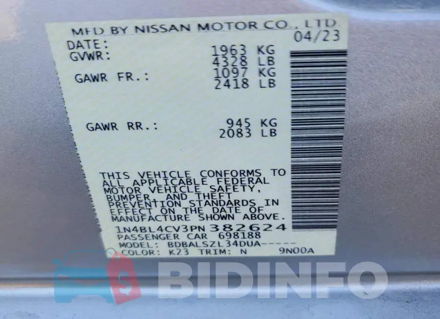 1N4BL4CV3PN382624 Photo# 12