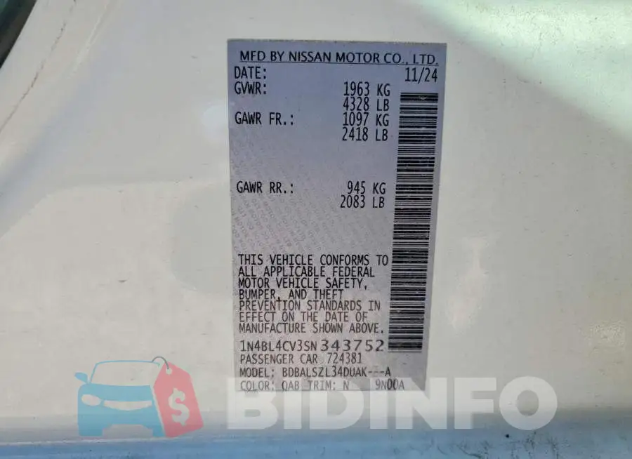 1N4BL4CV3SN343752 Photo# 12