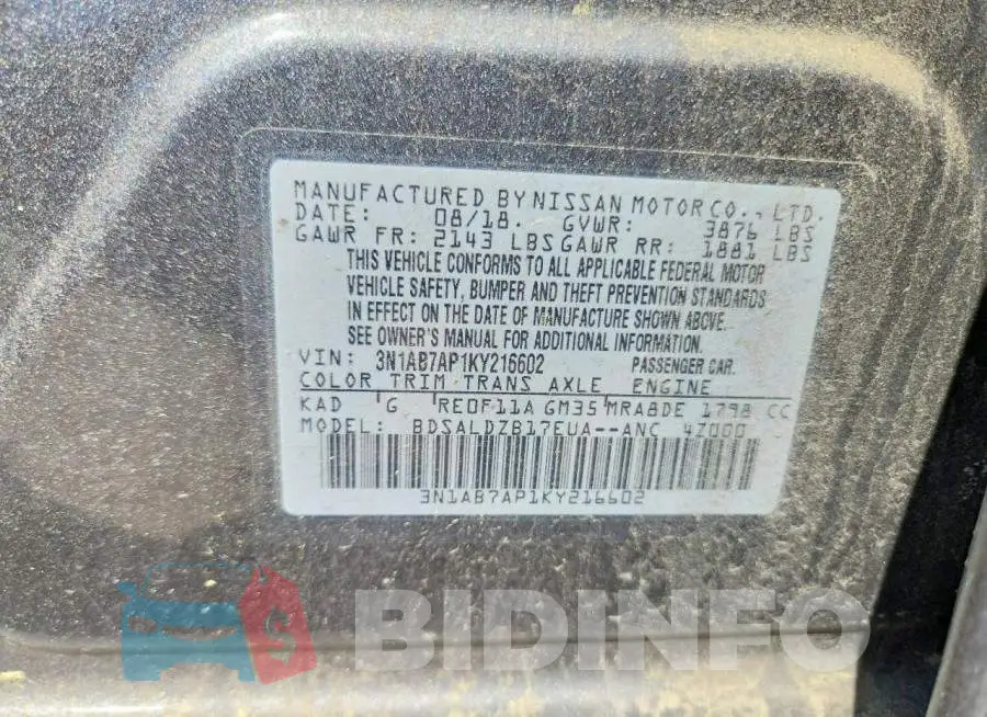 3N1AB7AP1KY216602 Photo# 12