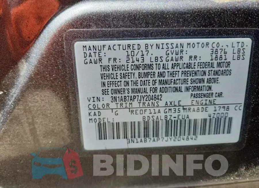 3N1AB7AP7JY204842 Photo# 13