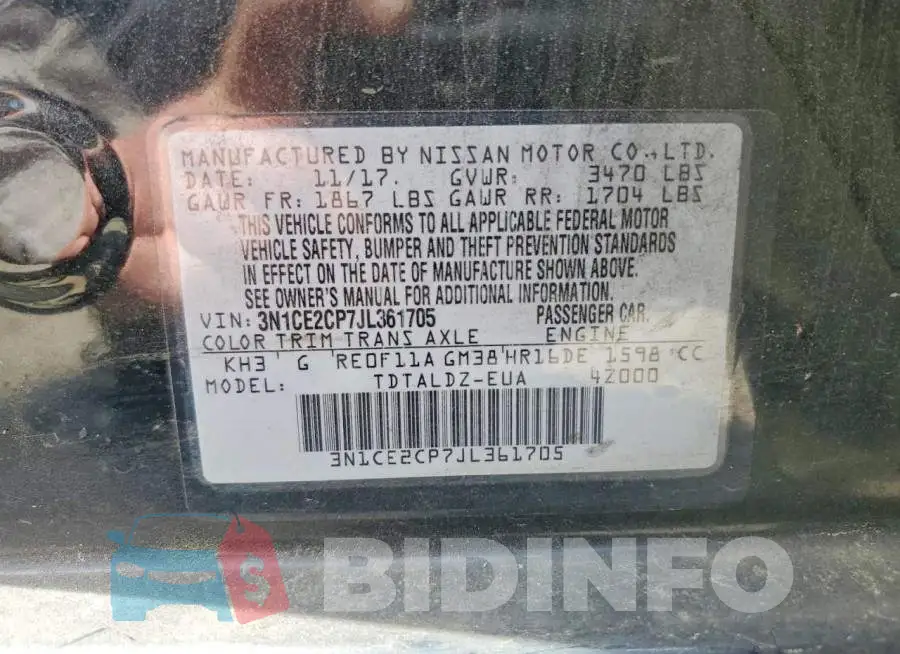 3N1CE2CP7JL361705 Photo# 12