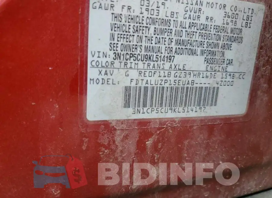 3N1CP5CU9KL514197 Photo# 12