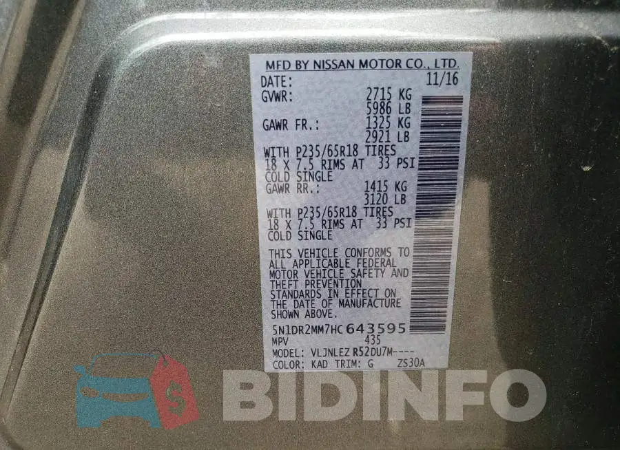 5N1DR2MM7HC643595 Photo# 12
