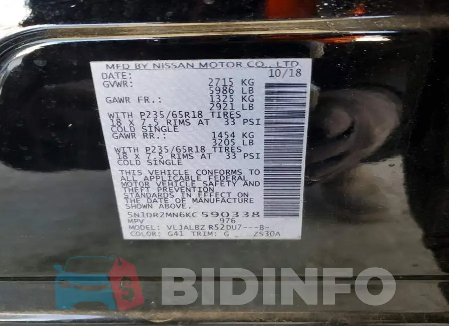 5N1DR2MN6KC590338 Photo# 12