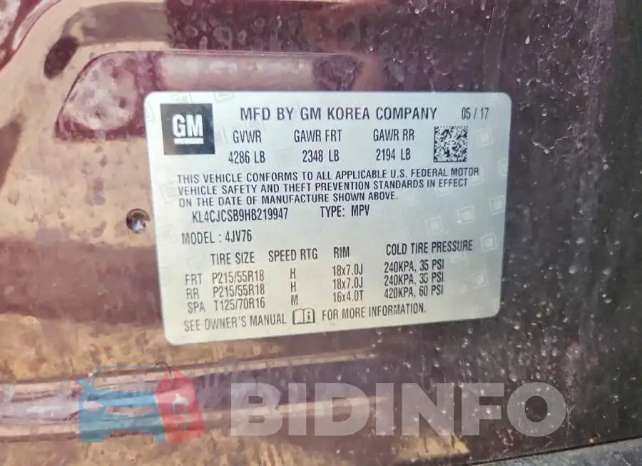 KL4CJCSB9HB219947 Photo# 13