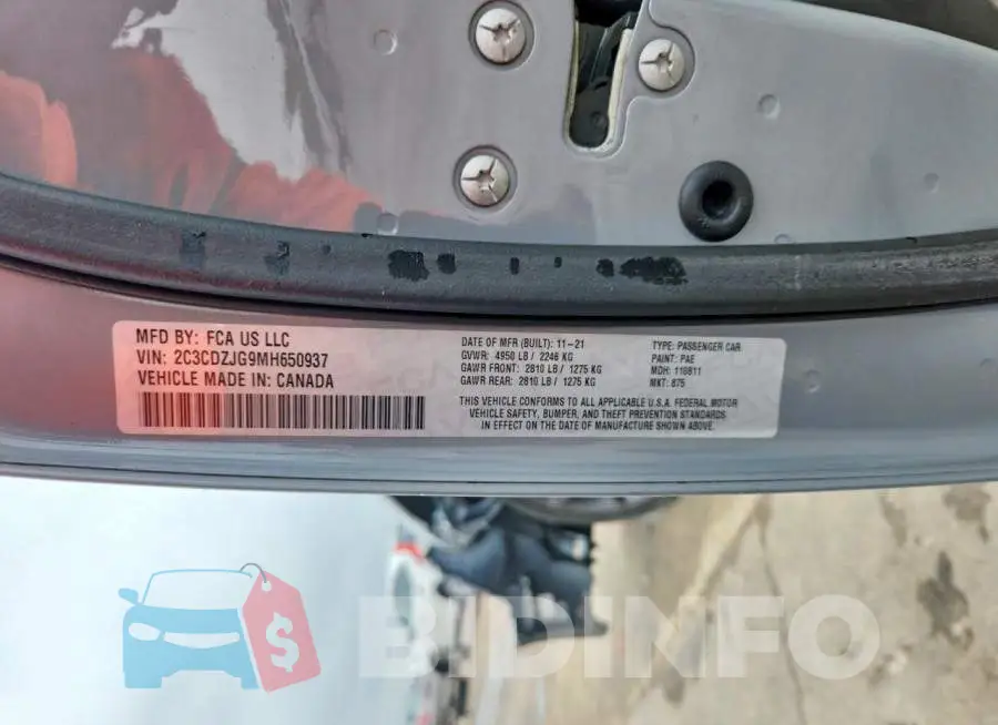 2C3CDZJG9MH650937 Photo# 12
