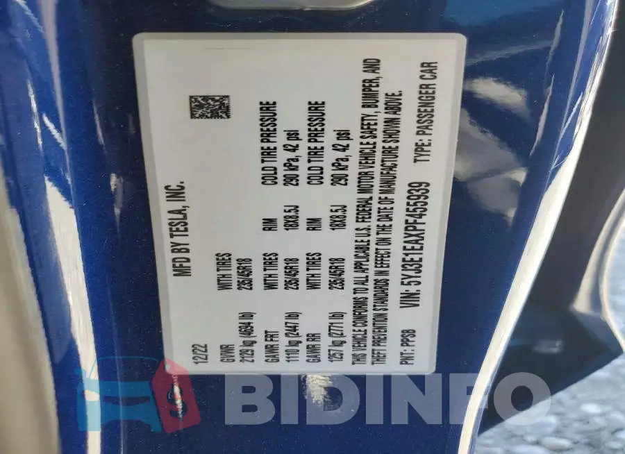 5YJ3E1EAXPF455939 Photo# 12