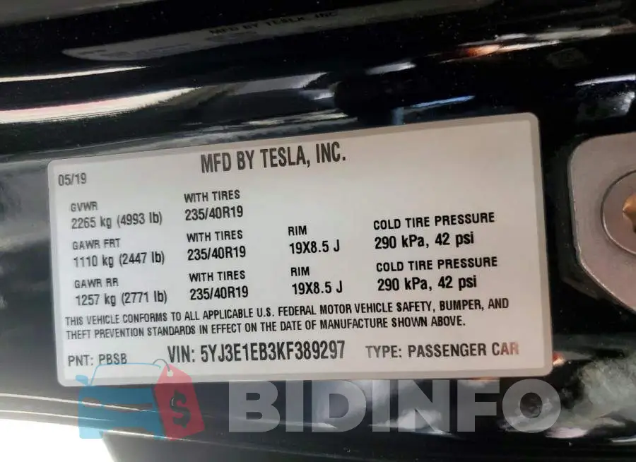 5YJ3E1EB3KF389297 Photo# 13