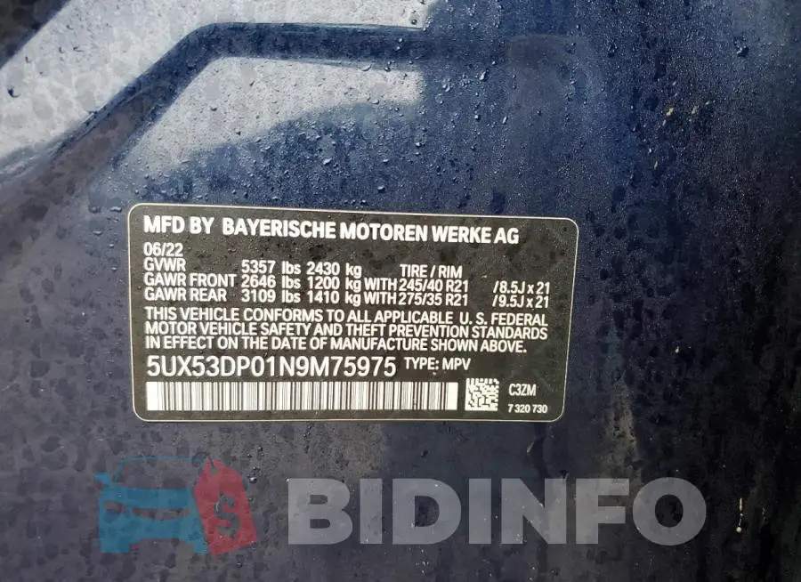 5UX53DP01N9M75975 Photo# 12
