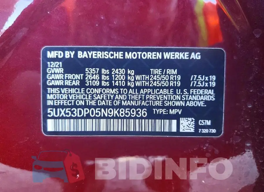 5UX53DP05N9K85936 Photo# 13