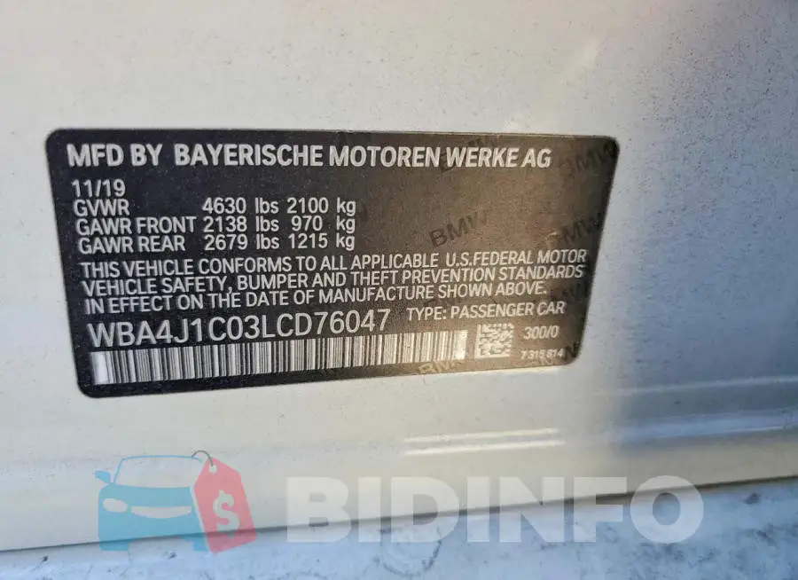 WBA4J1C03LCD76047 Photo# 13