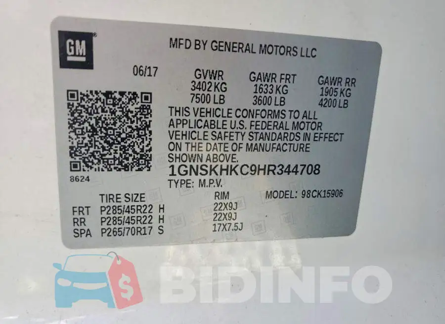 1GNSKHKC9HR344708 Photo# 13
