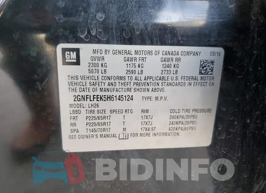 2GNFLFEK5H6145124 Photo# 13
