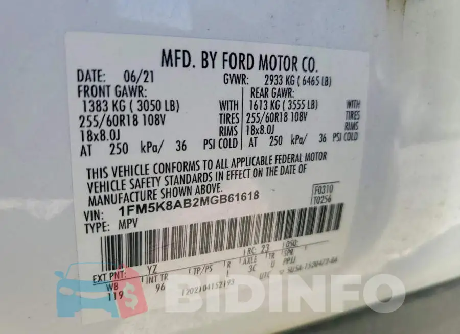 1FM5K8AB2MGB61618 Photo# 14