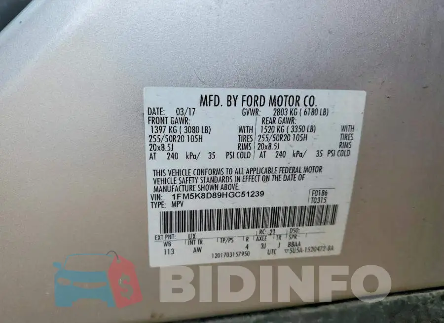1FM5K8D89HGC51239 Photo# 13