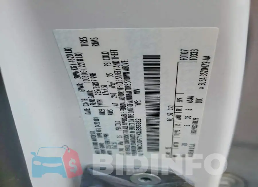 1FMCU0F71KUB56982 Photo# 13