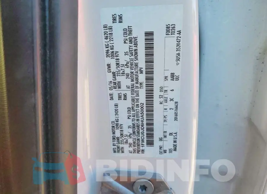 1FMCU0JD6HUA50002 Photo# 12