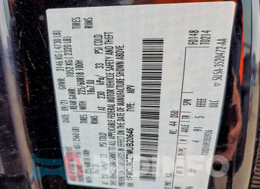 1FMCU9CZ7MUB20646 Photo# 13