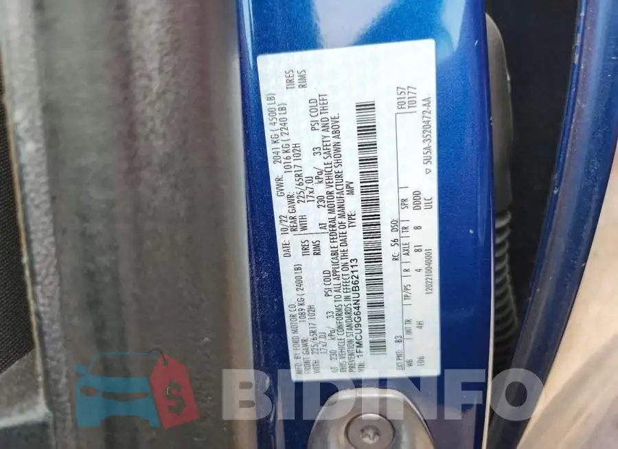 1FMCU9G64NUB62113 Photo# 13