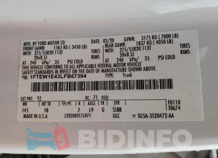 1FTEW1E43LFB67394 Photo# 12