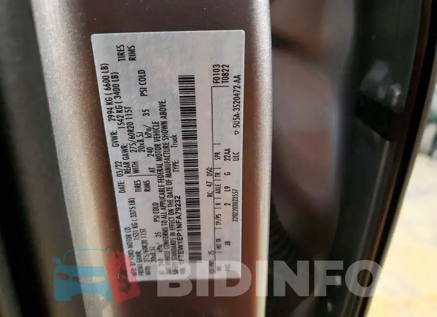 1FTEW1EP1NFA79232 Photo# 12