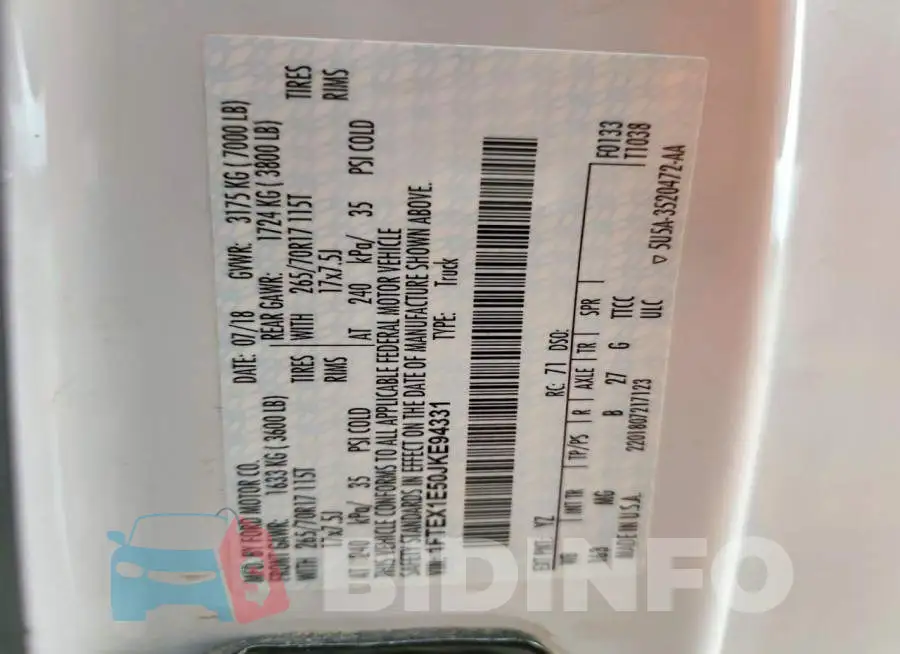 1FTEX1E50JKE94331 Photo# 12