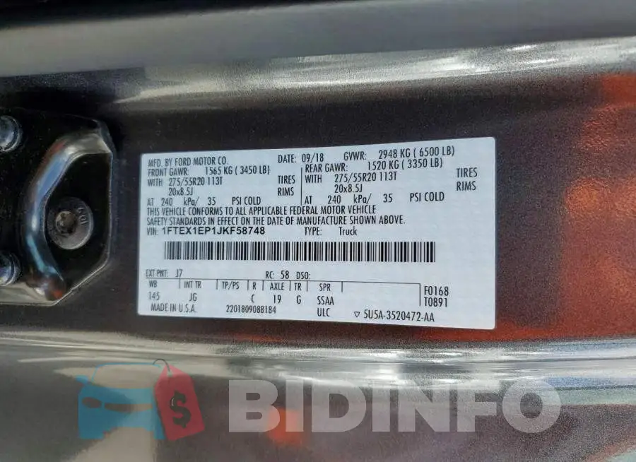 1FTEX1EP1JKF58748 Photo# 12