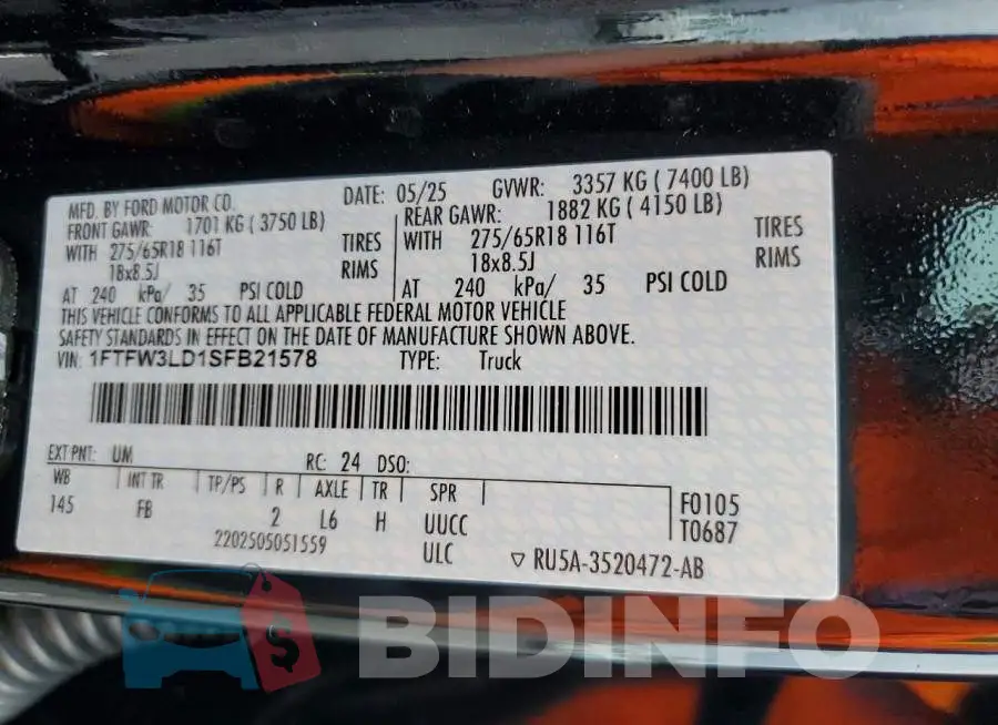 1FTFW3LD1SFB21578 Photo# 12