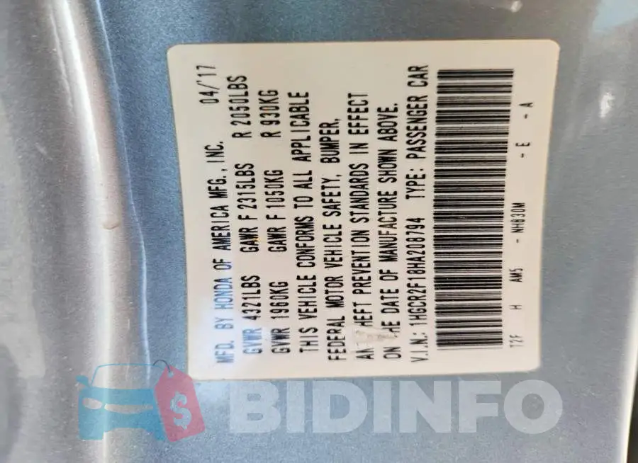 1HGCR2F18HA208794 Photo# 12