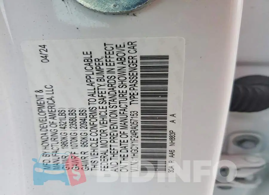 1HGCY1F24RA057153 Photo# 12