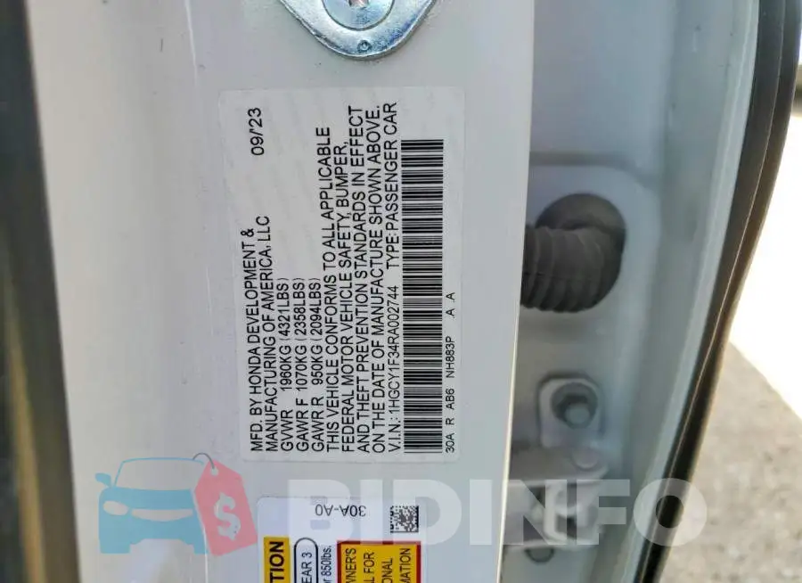 1HGCY1F34RA002744 Photo# 12