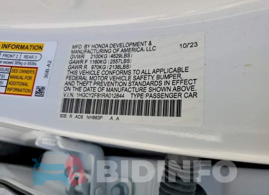 1HGCY2F81RA012844 Photo# 12