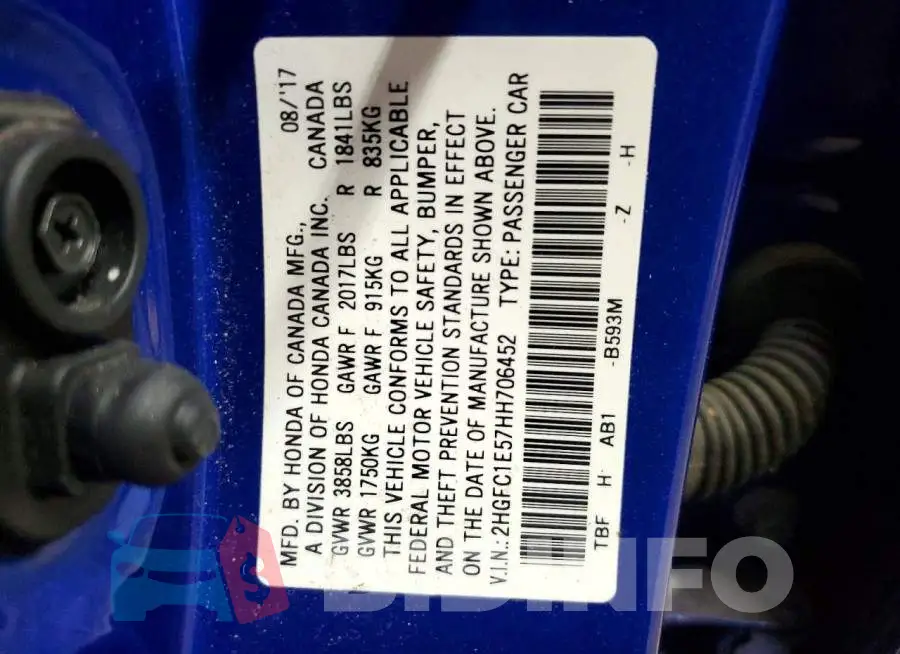 2HGFC1E57HH706452 Photo# 12