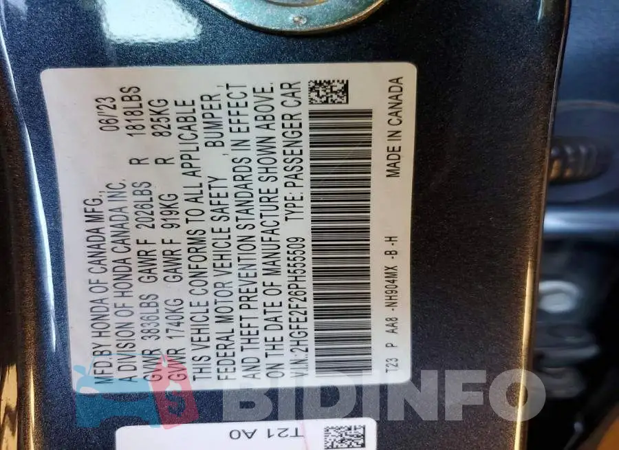 2HGFE2F26PH555509 Photo# 12