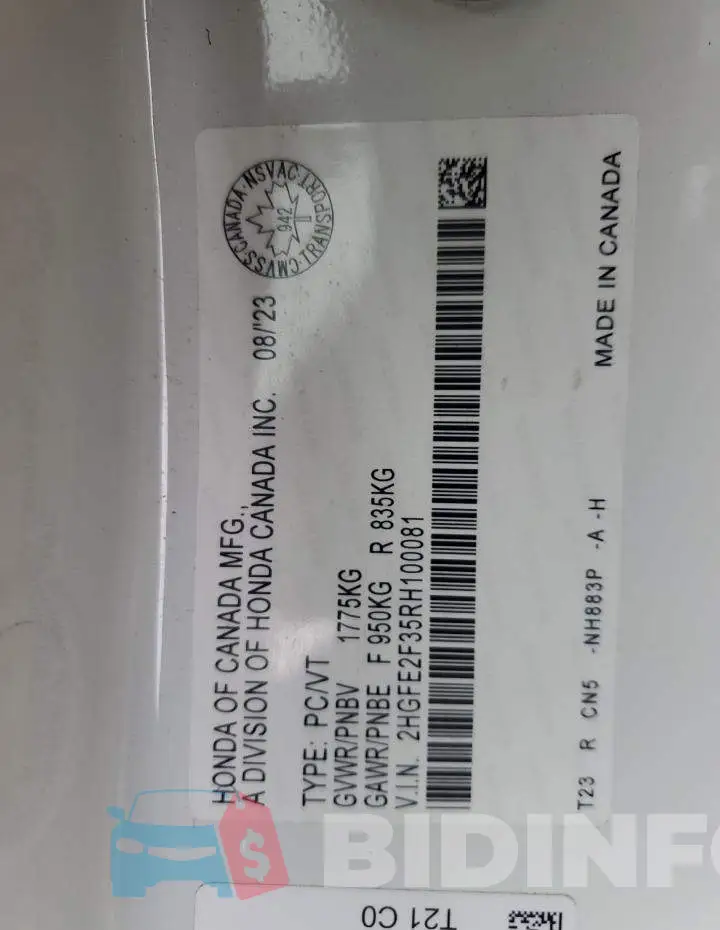 2HGFE2F35RH100081 Photo# 13