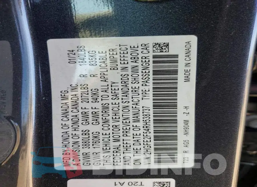 2HGFE2F54RH538737 Photo# 12