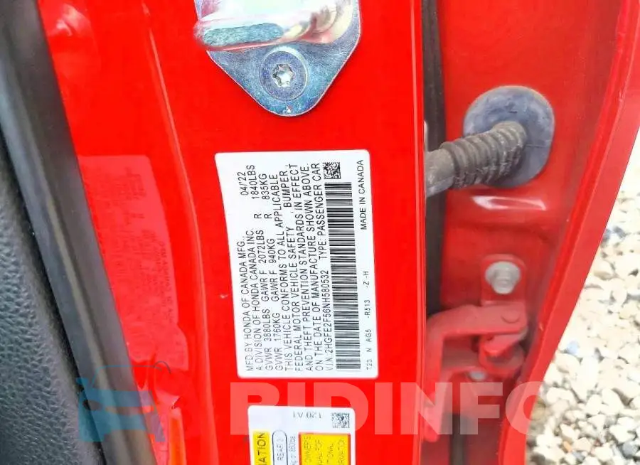 2HGFE2F56NH580532 Photo# 12