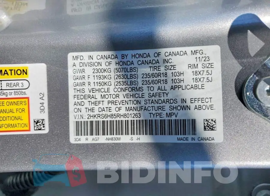 2HKRS6H85RH801263 Photo# 12