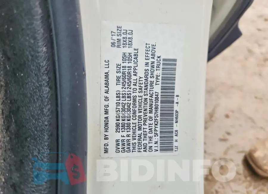 5FPYK2F57HB010847 Photo# 12