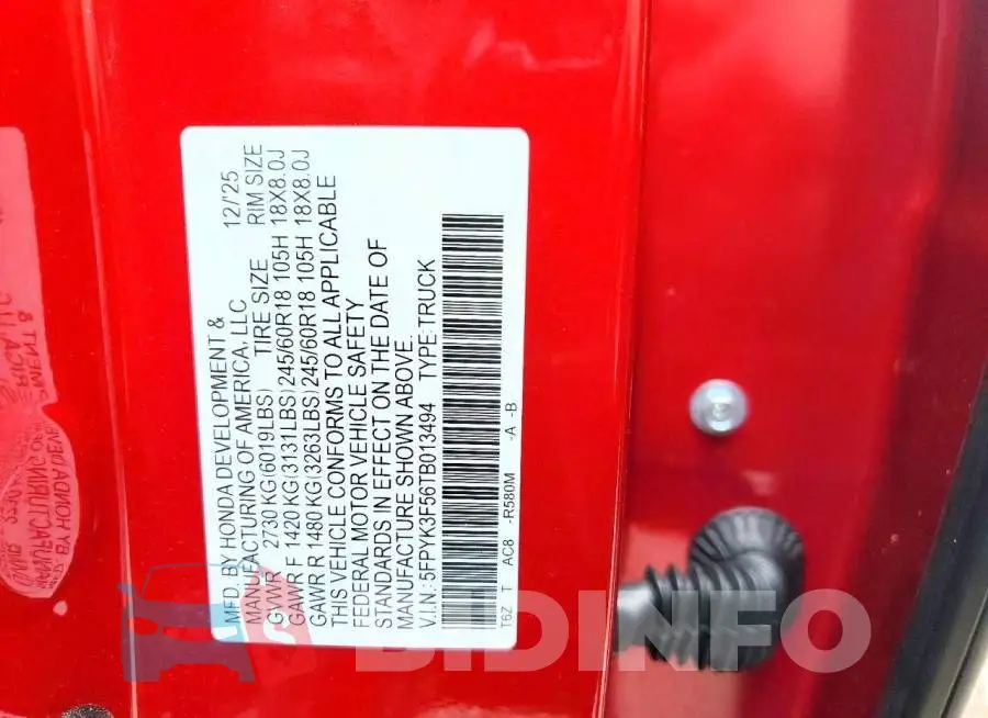 5FPYK3F56TB013494 Photo# 12