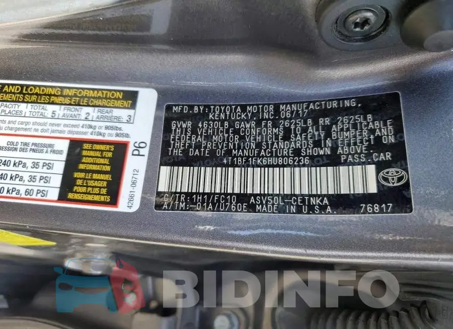 4T1BF1FK6HU806236 Photo# 12