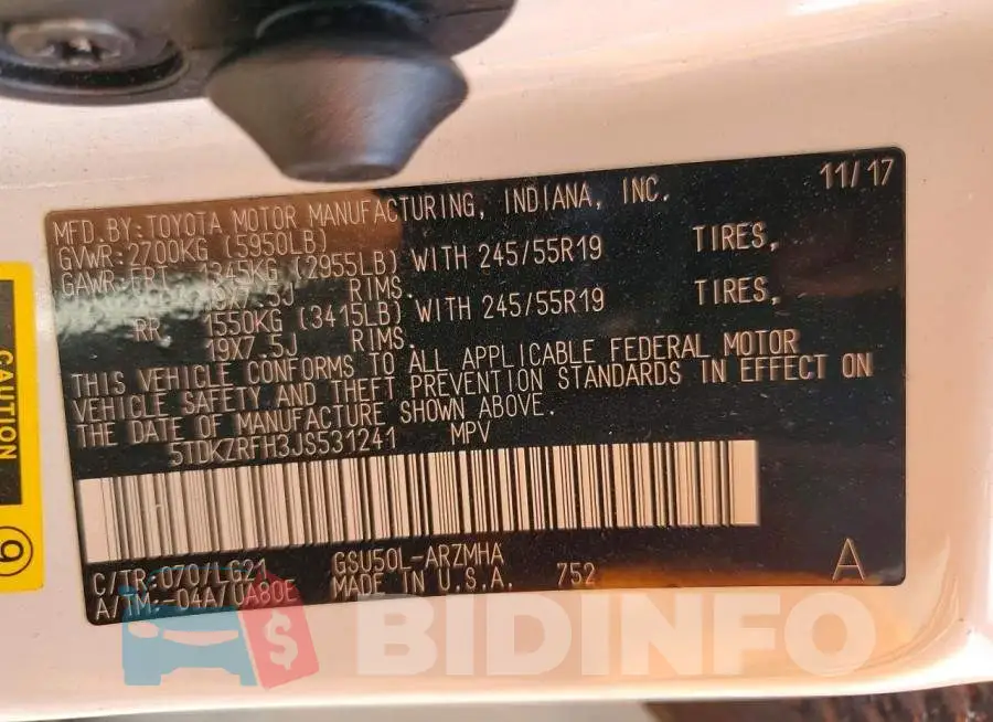 5TDKZRFH3JS531241 Photo# 13