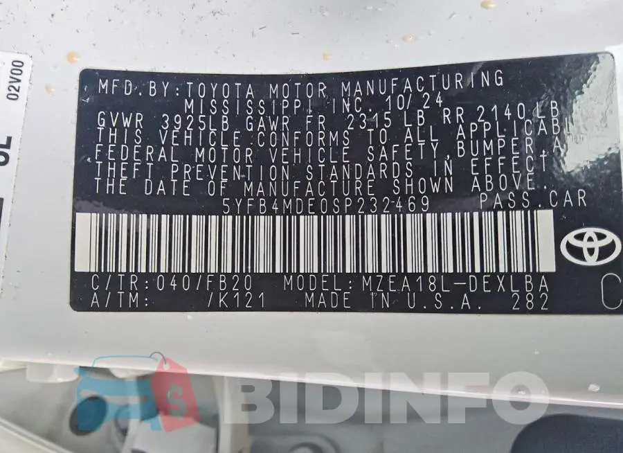 5YFB4MDE0SP232469 Photo# 12