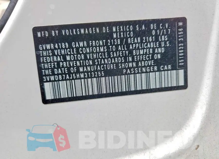3VWDB7AJ5HM313255 Photo# 12
