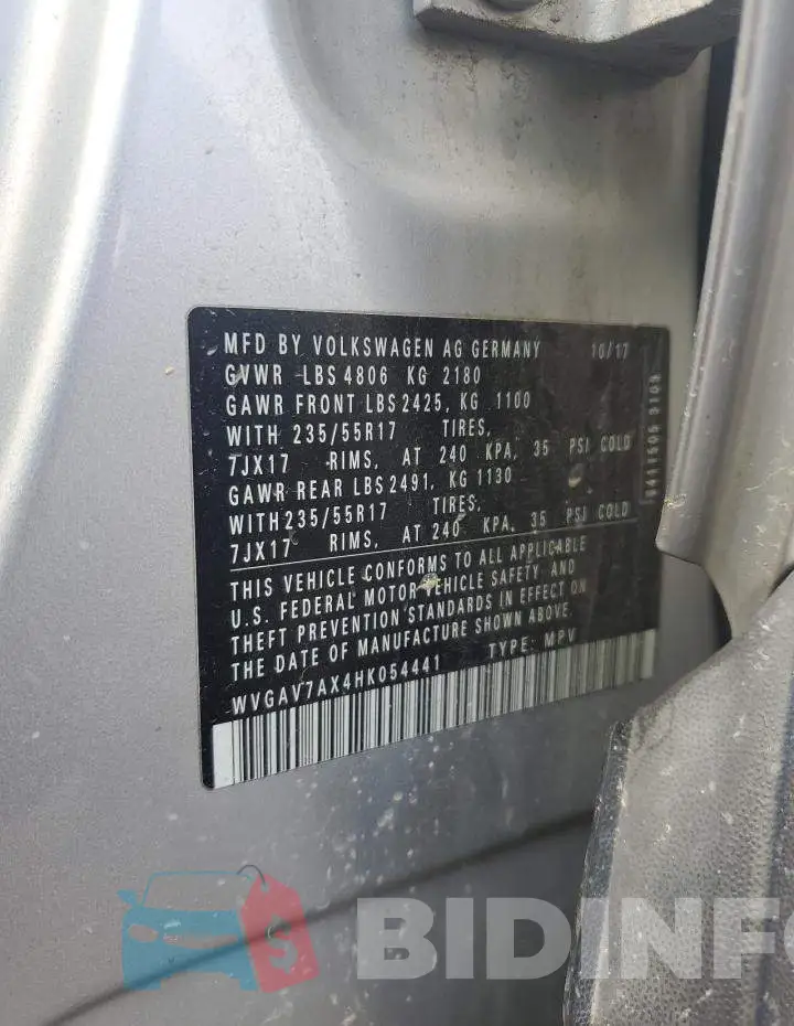 WVGAV7AX4HK054441 Photo# 13