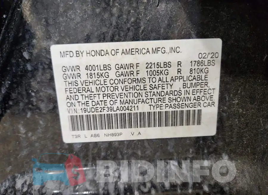 19UDE2F39LA004211 Photo# 12